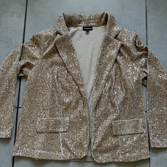 Messini Gold Sequin Blazer 1X Champagne Evening Jacket - Picture 6 of 7